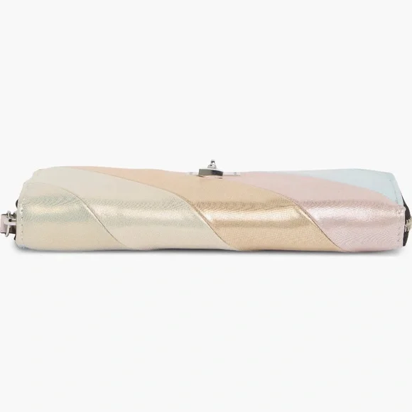 NWT Kurt Geiger Metallic Suede Leather Stripe Brixton Lock Zip Wallet - Picture 9 of 12